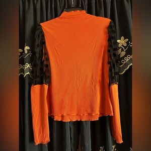 Orange and Black Long Sleeve Blouse with High Neckline